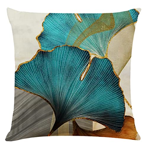 BCKAKQA Set of 4 Decorative Throw Pillow Covers 18x18 inches Teal and Gold Leaves Cushion Covers 45cm x 45cm Linen Square Pillowcases for Bedroom Living Room Sofa Couch Bed Throw Pillow Cases - Image 2