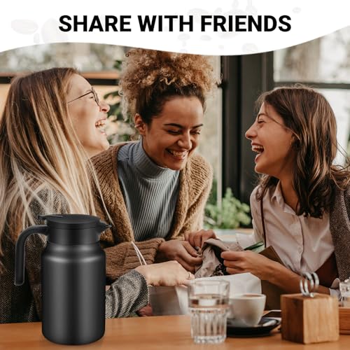 Image of Insulated Coffee Carafe, 51 oz, Keeps Hot for 12H, Black | Thermal Carafe, One-Hand Pour, Leakproof Lid, Anti-Slip Base for Personal Use