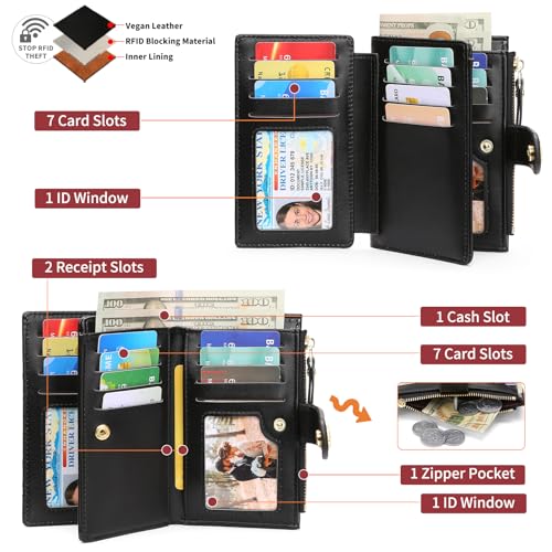 GAEKEAO Wallets for Women RFID Blocking Medium Bifold Ladies Wallet Vegan Leather Floral Card Holder Purse Zipper Coin Pocket2