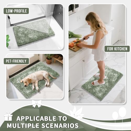 Image of Yimobra Chenille Bathroom Rugs Non Slip, Extra Thick Soft Absorbent Bath Rug, Machine Washable Quick Dry Bath Mat for Bathroom Floor, Tub and Shower, Home Decor Accessories, 24x17, Sage Green