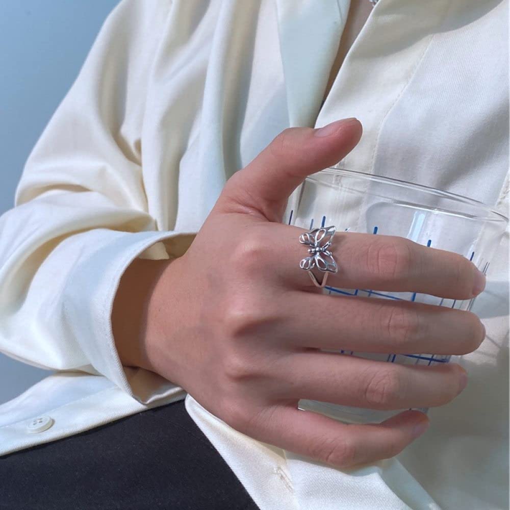 HGJH Anello Regolabile,Anello Regolabile per Le Donne Farfalla in Argento Sterling 925 Incisione retrò Dito Indice Nocche Anelli da Sposa Gioielli Eternity Regali per Ragazze Signore