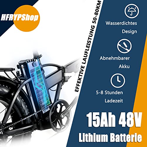 Elektrofahrrad E-Bike Klapprad 20 Zoll | S-Pedelec Mit 15AH 48V Lithium-Batterie Range:60-90KM | 80N.m Bürstenlosen Motor | 4.0 Fat Tire Faltbare E Bike Herren mit Gasmodus/PAS-Modus/Cruise-Modus – Bild 4