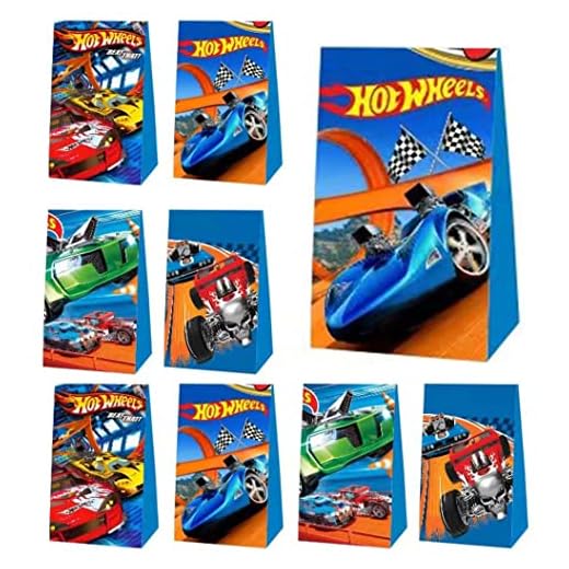 Justion 12Pcs Party Bags 2 Style Party Favors Gift Bags for H0T Wheels car Kids Party Decoration 4 Patterns Candy Pack for Hot and Wheels Birthday Party Supplies Racing Party Game Party