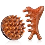 2 Stück Holz Kopfhaut Massagebürste, Sandelholz Kopfmassage Bürste Tragbares Manuelles Haarmassagebürsten Gua Sha Kamm für Männer und Frauen Nass Trocken Stimulieren das Haarwachstum