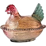 Falytemow Glas Kristall Hen-geformte Süßigkeiten Geschirr, kreatives Hühnchen Design Obst Schale mit Deckel für Tischplatte Dekoration, Dessert Snack Teller für Dekoration (Bernstein)