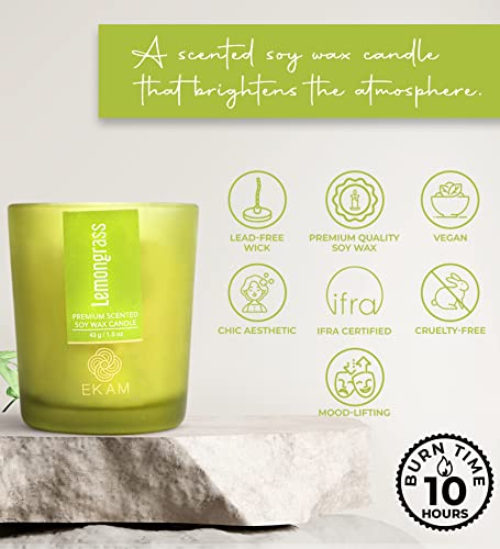 Image of EKAM Lemongrass Votive Soy Wax Scented Candle, 40 Grams, 10 Hours Burn Time| Long Lasting Premium Candles | Ideal for Home Decor | Gifting & Aromatherapy (Pack of 9)