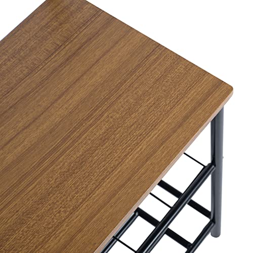 Petfu Clothes Rack,Heavy Duty Metal,Garment Rack,Small Clothing Rack With Bottom Shelves For Bedroom, The Bottom Can Be Placed Shoes, The Combination Of Metal And Faux Wood，Walnut & Black #TOP6