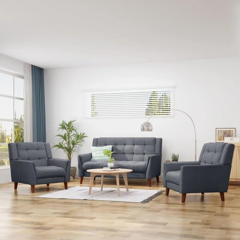Trending Modern 3-Piece Living Room Sofa Set, Velvet Fabric, Tufted Sofa and Armchairs (Dark Grey)-image-22