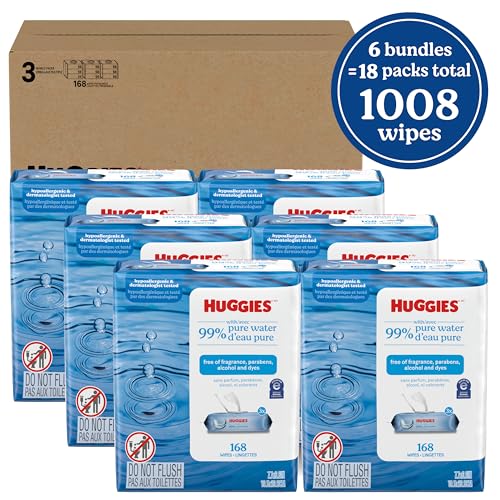 Huggies 99% Pure Water Baby Wipes, Unscented, flip-top packs, Packaging May Vary, 168 Count (Pack of 6) - image 2