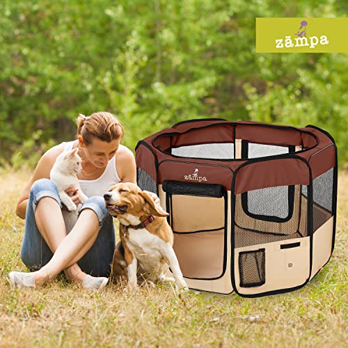 Zampa Dog Playpen Pop Up Portable Playpen for Dogs and Cat, Foldable | Indoor/Outdoor Pen & Travel Pet Carrier + Carrying Case