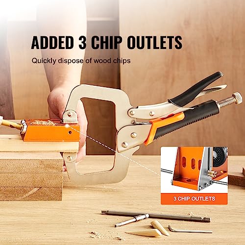 VEVOR Pocket Hole Jig Kit, 34 Pcs Pocket Hole Jig System with 11" C-clamp, Fixture, Step Drills, Wrenches, Drill Stop Rings, Square Drive Bits, Toolbox, Adjustable, for DIY Carpentry Projects