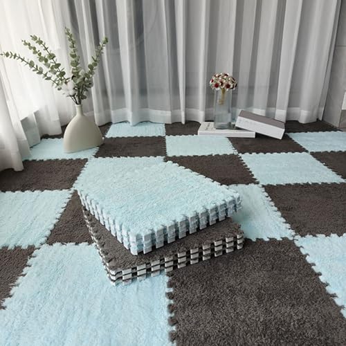 40 Piezas De Baldosas De Espuma Entrelazadas De Felpa De 30,5 X 30,5 Cm (12 X 12 Pulgadas) Y 1 Cm (0,4 Pulgadas) Para El Hogar(Gray+light Blue)