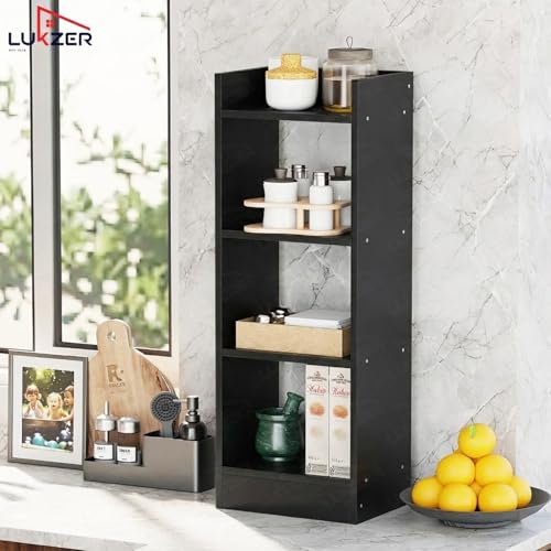 Image of Lukzer 3 Layer Engineered Wood Multipurpose Rack Bookshelf Storage Organizer Stand (MR-010 /Black /80x33x22cm) - Modern Black Cabinet Storage for Home Organization