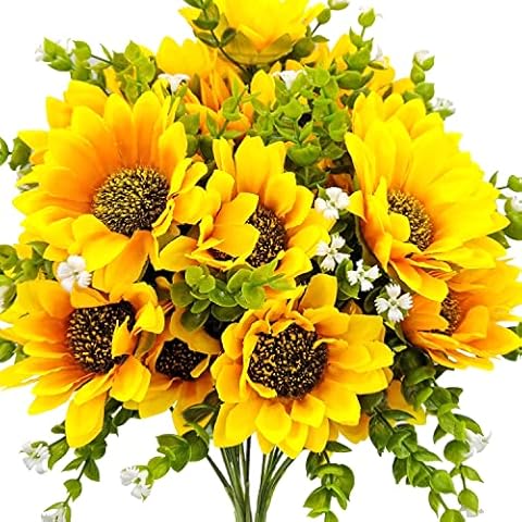 Guagb Sunflowers Artificial Flowers Bouquet with Stem, 3 Pack Silk Faux Fake Sunflowers Arrangement for Home Outdoor Indoo Wedding Kitchen Centerpieces Table Decoration Cover