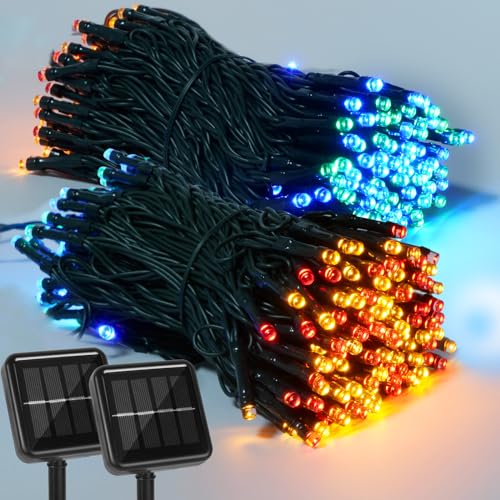 amadecohome 2 luces solares, 200 LED, 8 modos, impermeable, para jardín, árbol, patio, Navidad, boda, fiesta (multicolor)