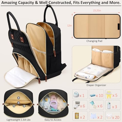 Image of Tenot Diaper Bag Backpack for Women with Changing Pad, Baby Bag with Insulated Pockets Multifunctional Diaper Bags For Baby Girl Boy Waterproof Baby Bags For Boys Girls Maternity Bag Black