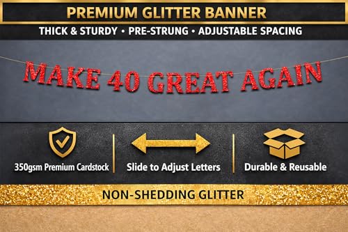 Image of Pre-Strung Glitter Banner - Funny 40th Birthday and Anniversary Decorations for Men and Women - Party Supplies and Gifts