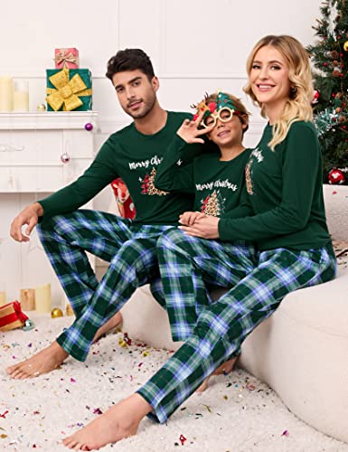 MISSKY Christmas Pajamas for Family Long Sleeve Print Top and Plaid Pants Sleepwear Xmas Holiday Pjs Sets4