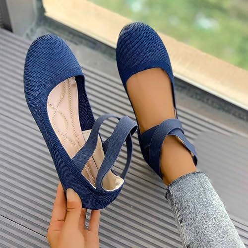 Women's Casual Ballet with Elastic Straps Comfortable Round Toe Slip On Shoes for Daily Wear Dressy Outfits4