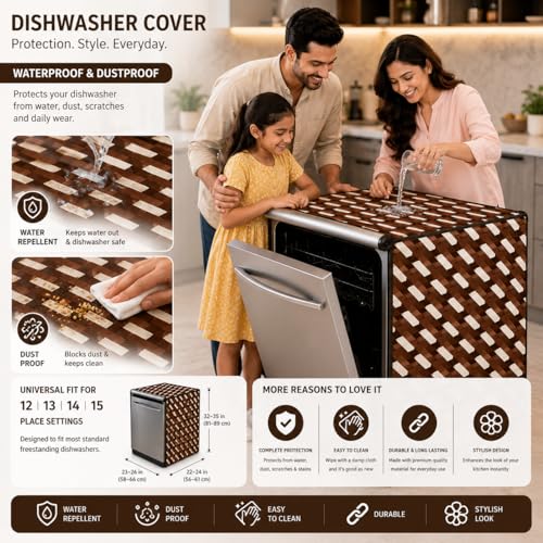 Image of Waterproof Dishwasher Cover for 12 to 15 Place Setting | Suitable with Bosch, LG, IFB, Hafele, Faber & More | Dustproof Appliance Protector Zip Cover Universal Fit-(63X63X88cms Design 16)