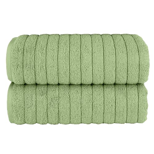 Image of Elegant Comfort 100% Turkish Cotton Corduroy Ribbed Luxury Soft 2 Pack Bath Towels 27 x 54 Inch - Ultra Plush, Absorbent, Quick Dry, Hotel Spa Quality Towels for Bathroom Essentials, Sage