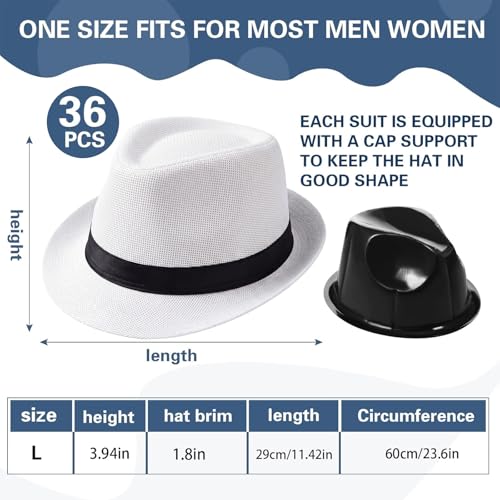 Image of Suhine 36 Pcs Men Fedora Hats for 20s Party Supplies Panama Cap Straw Short Brim for Prom Wedding Summer Party Costume Women