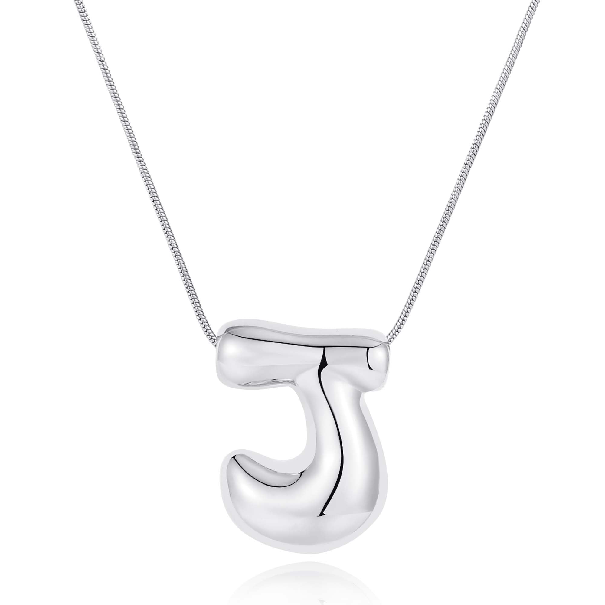 FCBTOCO Initial Necklace for Women，Gold Silver Bubble Balloon Letter Necklace，Dainty Personalized Puffy Chunky Name Necklaces，Trending Jewelry Gift
