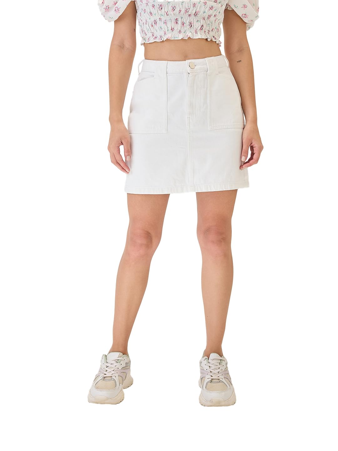 Globus Women Cotton Mid Rise Pocket Deatil Mini Denim Skirt