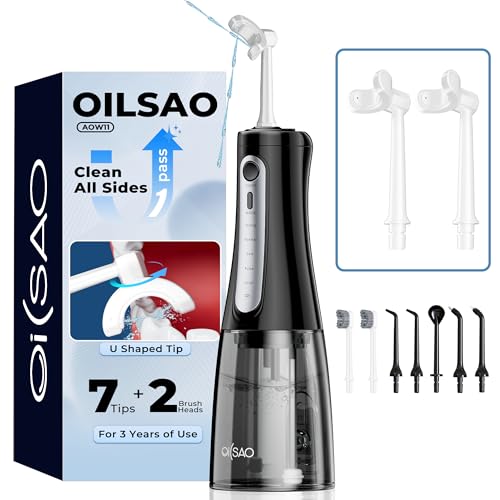 Cordless Water Flosser for Teeth Cleaning Pick, U-Shaped Flossing Head for 360° Deep Clean, 5 Modes & 9 Jet Tips, IPX7 Waterproof, Rechargeable & Portable Oral Irrigator for Travel, 350ML Large Tank