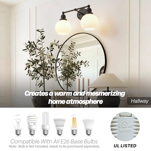 Image of 2-Lights Bathroom Light Fixtures, Vintage Milk White Glass