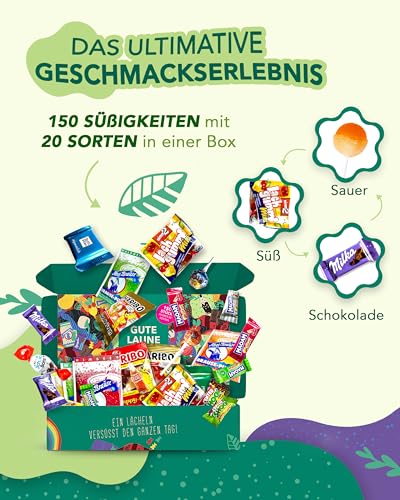 Premium Candy Box (Pack of 150) - "Gute Laune Box" as a Gift Idea or for the Candy Bar (XXL Snack Box)