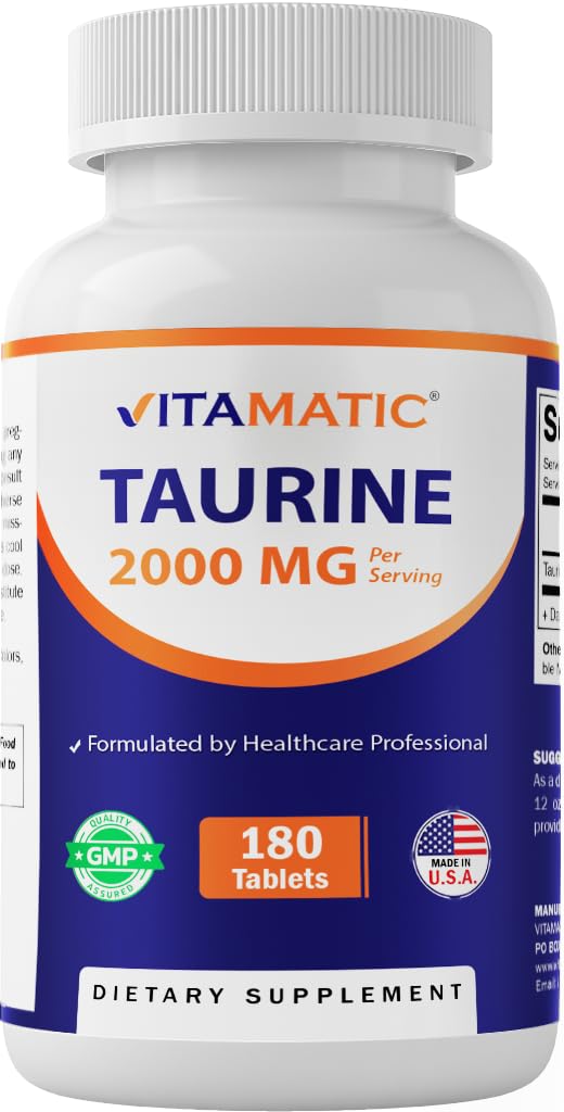 Taurine 2000mg Vegetarian Tablets, 180 Count, Non-GMO, Gluten Free