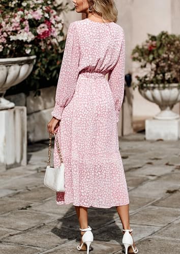 Image of PRETTYGARDEN Women's Floral Boho Dress Fall Long Sleeve Wrap V Neck Ruffle Flowy Maxi Spring Wedding Guest Vacation Dresses