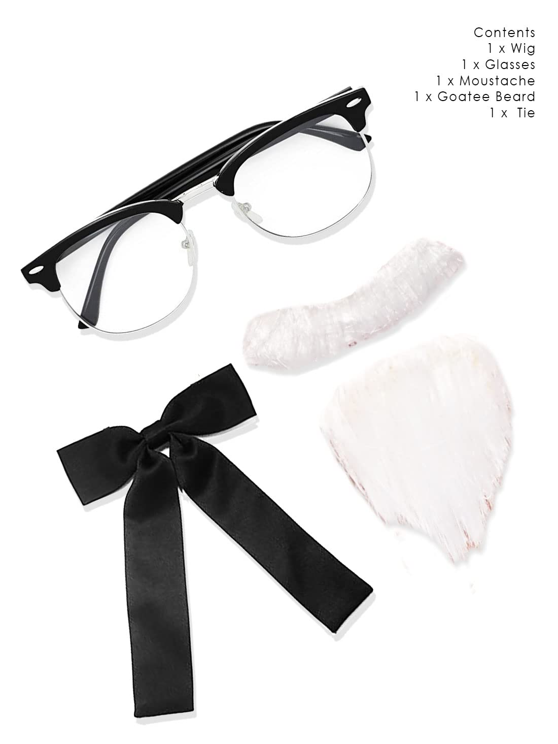 ALLAURA Old Man Colonel Sanders Wig + White Beard Moustache Glasses & Tie Set - Realistic White Hair Fits All - Image 4