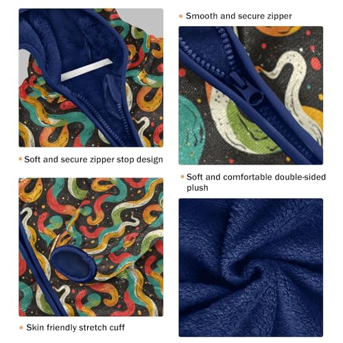 Colorful Snake Cute Pattern Toddler Fleece Jacket Girl Boys Hooded Fleece Jacket Coat Warm Outwear Zip-up 3-10T3