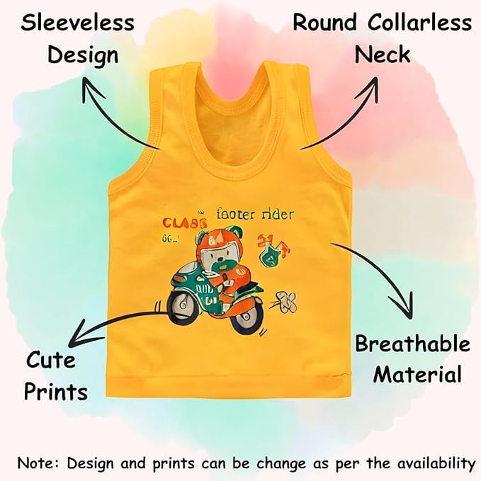 B.S. Das Cartoon Printed Classic Boys' Cotton Vest Stylish & Comfortable (Multicolor : Size : 3-4 Years) (Pack of 6) 1