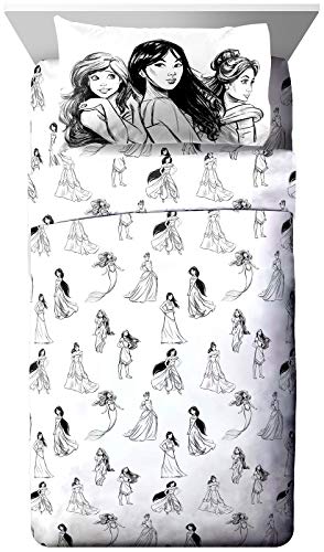 Jay Franco Disney Princess Sketch Full Sheet Set - 4 Piece Set Super Soft and Cozy Kid’s Bedding...