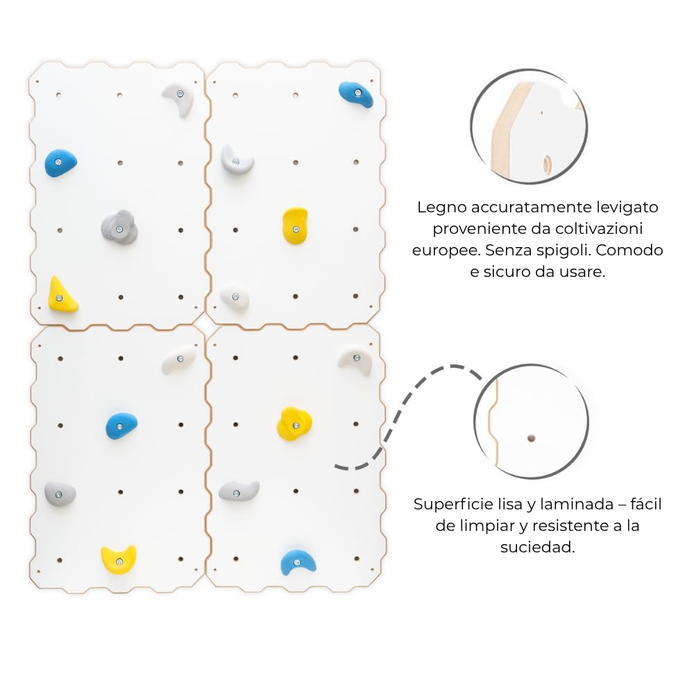 MAMOI® Parete da Arrampicata per Bambini da Interno – Pannelli in Legno con Prese, Struttura per Arrampicata per Cameretta, Kit di Montaggio Incluso