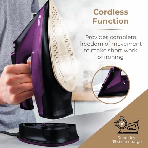Image of 2400W Electric Steam Iron with 5-Speed Adjustment, Self-Cleaning Garment Steamer with Smooth Ceramic Soleplate, Electric Iron, Vertical & Horizontal Clothes Ironing for Home Use