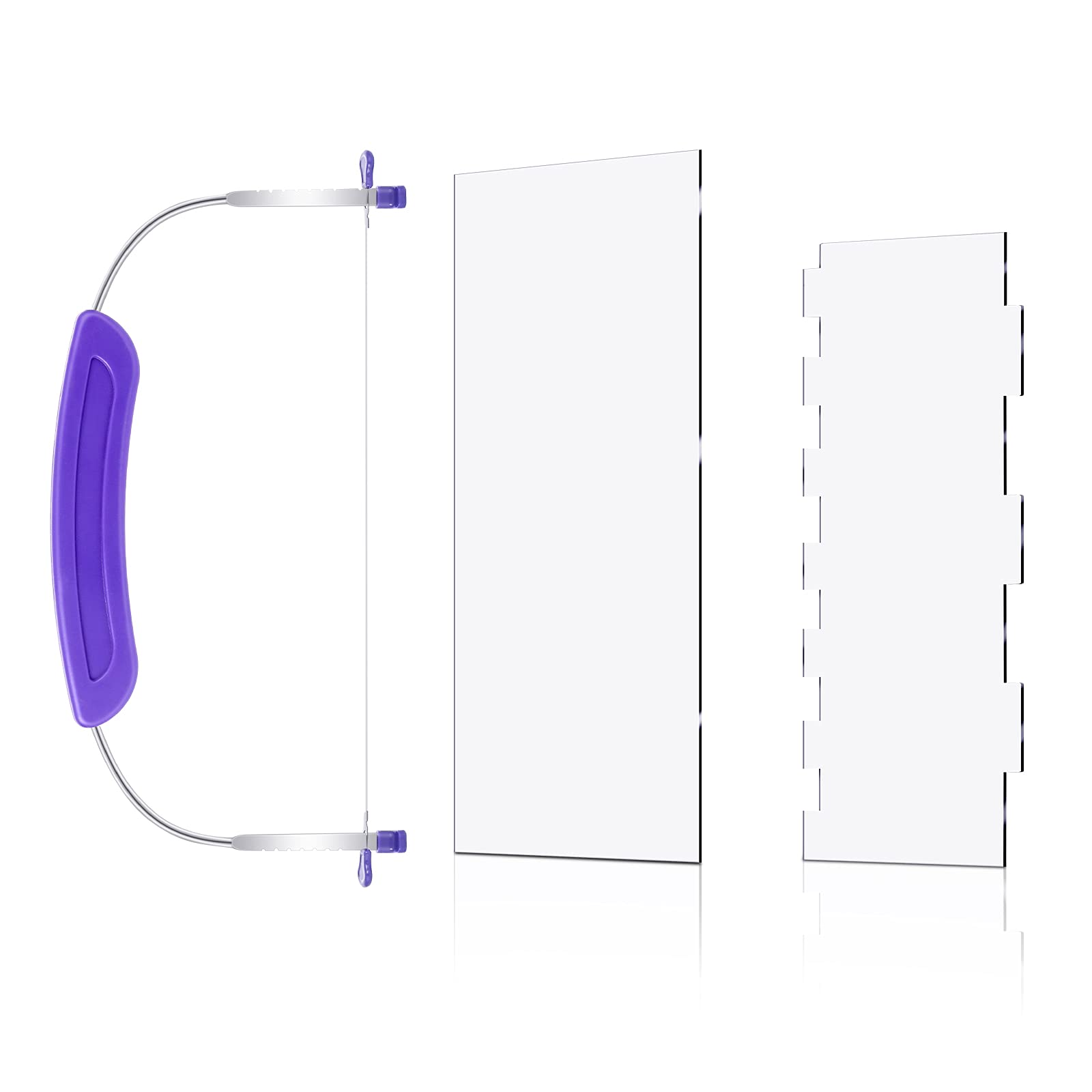 3 Pieces Baking Tools Adjustable Cake Leveler Clear Acrylic Icing Frosting Buttercream Large Cake Smoother Scraper Stripes Edge Side Cake Scraper Frosting Combs for Cakes