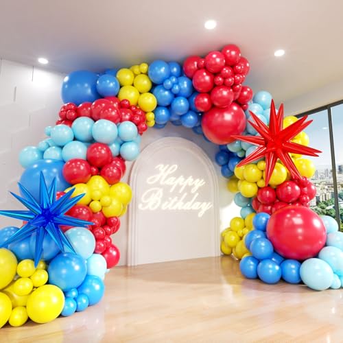 Image of Blue Red Yellow Balloon Arch Kit, Assorted Colorful 18 12 10 5 Inch, Different Sizes Party Balloon Garland Kit for Baby Shower, Birthday, Gender Reveal, Anniversary, Easter, Prom Decoration