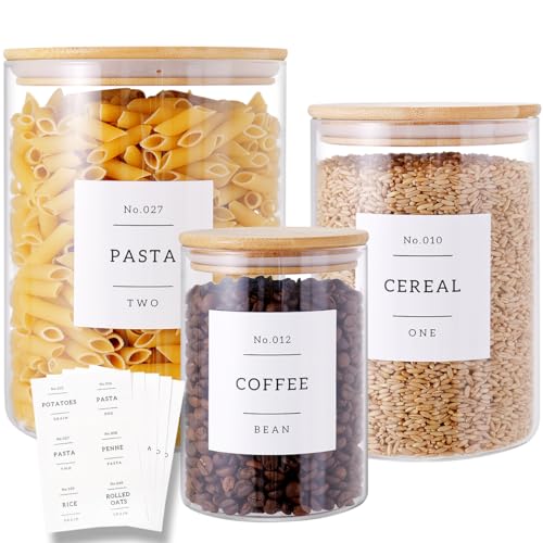 Glass Canister Set with Airtight Bamboo Lids