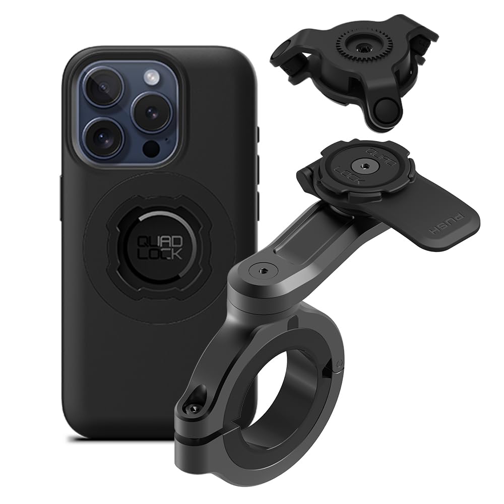 Quad Lock Motorcycle Handlebar Phone Mount PRO - Large with Vibration Dampener and MAG Phone Case for iPhone 15 Pro