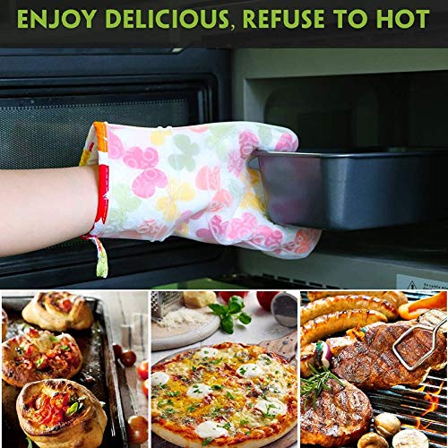 RajoNN Guanti in Cotone siliconico Resistente al Calore Guanti da griglia per Barbecue Spessi Guanti da Cucina Impermeabili per Forno Guanti da Cottura alla griglia