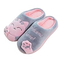 Rojeam Ladies Girls Cute Cat Animal Character Slippers Slip On Novelty Plush Warm Slippers Christmas Women Men Shoes Label 40-41