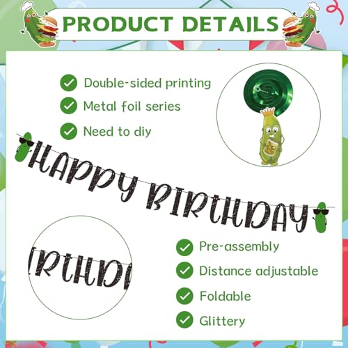 Image of Pickle Birthday Party Decorations - 10PCS Funny Pickle Party Decorations Happy Birthday Banner Hanging Swirls Cartoon Cucumber Dill Party Decor Fruit Vegetable Theme Party Supplies