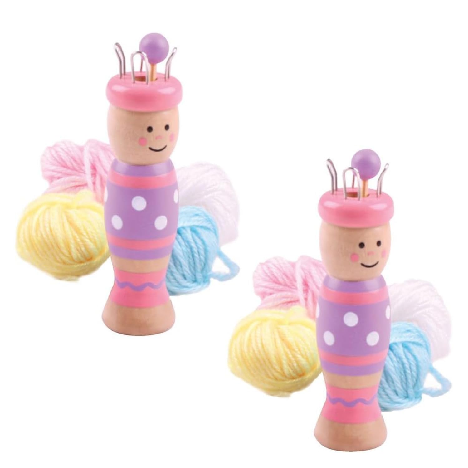 Bigjigs Toys French Knitting Doll (2pk) - Kids Craft Kit with 8 Balls of Wool, Ages 3+