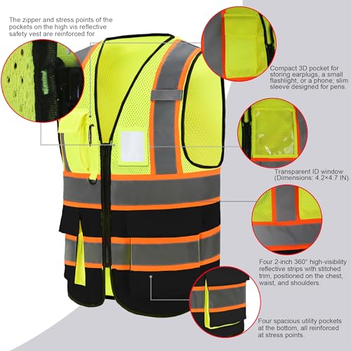 Image of A-SAFETY Mesh High Vis Vest, Reflective Construction Vest with Pockets