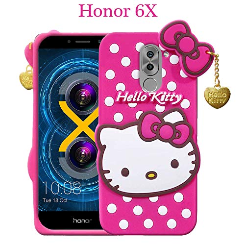Image of Unirock Hello Kitty Back Case Cover for Honor 6X| 3D Cute Hello Kitty Case |Soft Silicone Rubber Back Cover with Pendant Kitty Cover for Honor 6X (Pink)