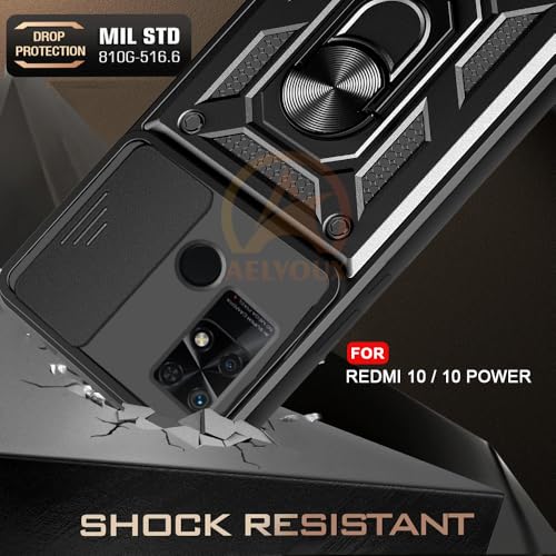 Image of Armor Bumper Back Cover Case for REDMI 10 /10 Power Rotating Camera Cover, Ring Holder & Kickstand | Heavy Duty & 360 Degree Protection REDMI 10 /10 Power Back Cover (Black)